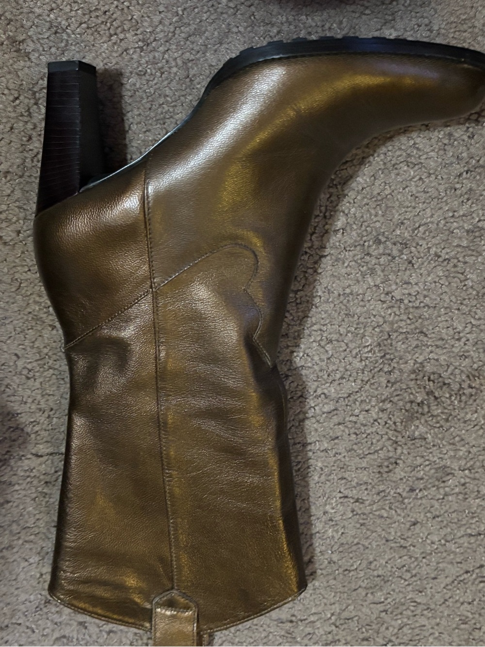 Gianni Bini Olive Brown Leather Mid-Calf Heel Boot